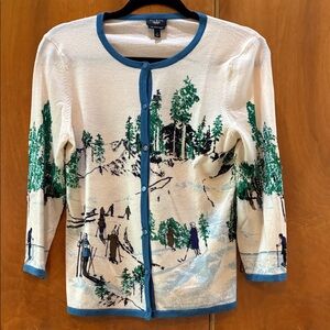 Talbots Scenic Cardigan with Blue and Green Accents